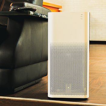 Air purifier in a living room